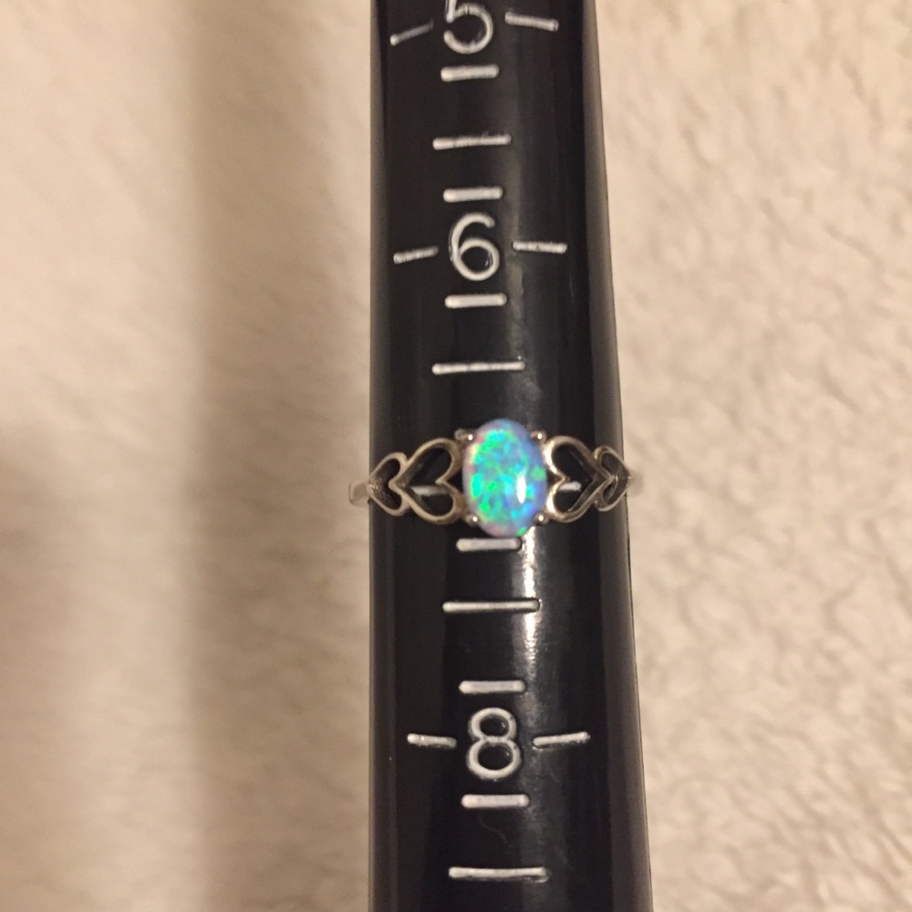 SOLD OUT — 925 Silver Blue Opal and Hearts Ring - Picture 7 of 8